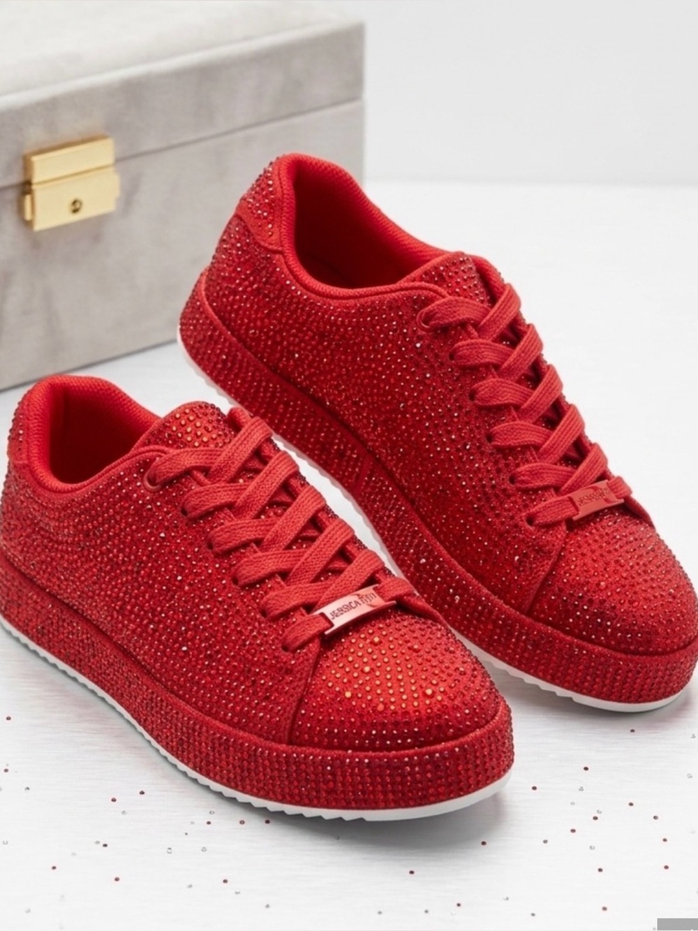 Lucky Step Women's Red Sparkly Lace-Up Casual Sneakers - Air Cooled Inside Sole